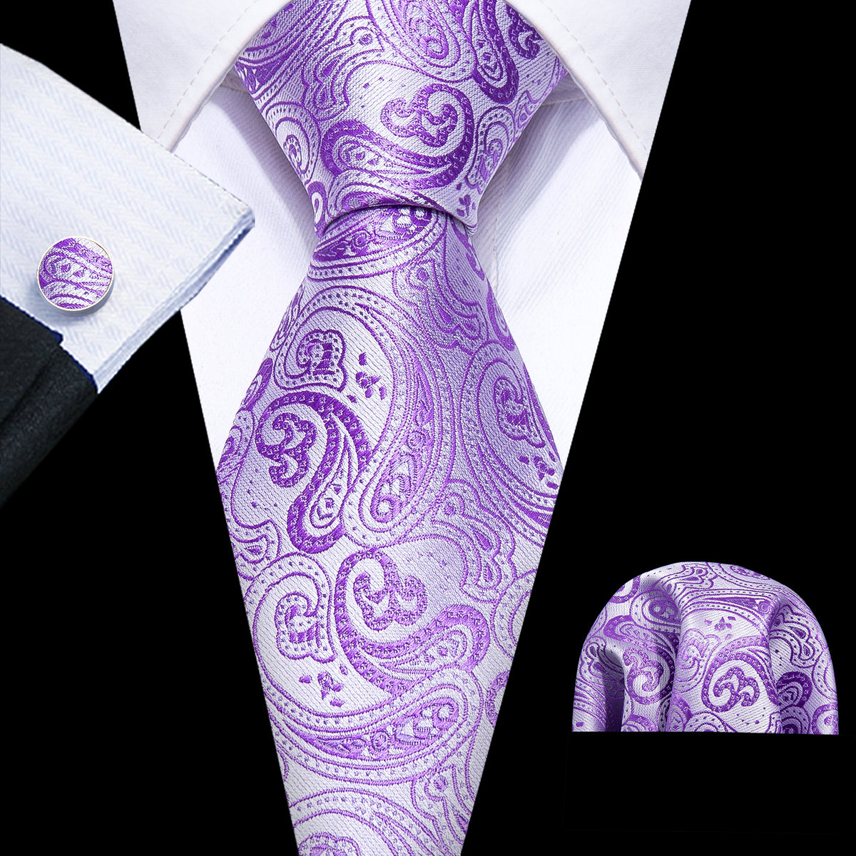 Purple Paisley Silk Tie, Pocket Square and Cufflinks Set tie sets    - Sophisticated Gentlemen