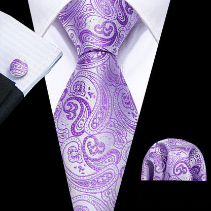 Purple Paisley Silk Tie, Pocket Square and Cufflinks Set tie sets    - Sophisticated Gentlemen