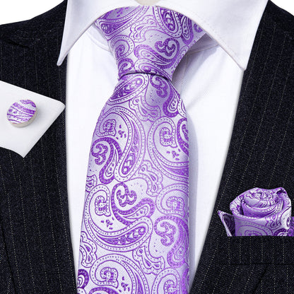 Purple Paisley Silk Tie, Pocket Square and Cufflinks Set tie sets    - Sophisticated Gentlemen