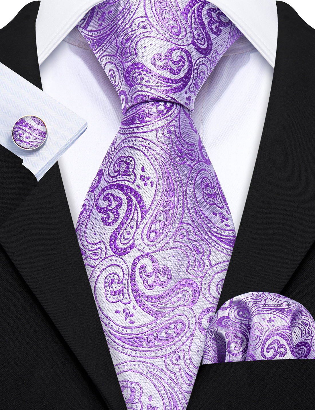 Purple Paisley Silk Tie, Pocket Square and Cufflinks Set tie sets    - Sophisticated Gentlemen