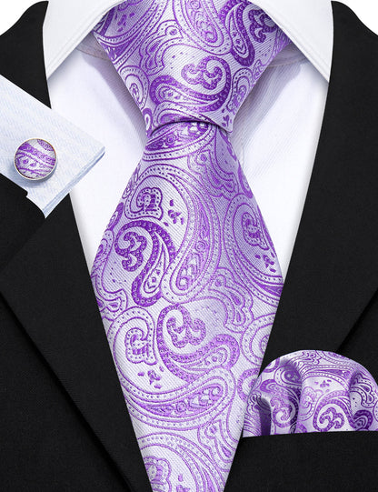 Purple Paisley Silk Tie, Pocket Square and Cufflinks Set tie sets    - Sophisticated Gentlemen