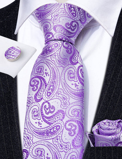 Purple Paisley Silk Tie, Pocket Square and Cufflinks Set tie sets    - Sophisticated Gentlemen