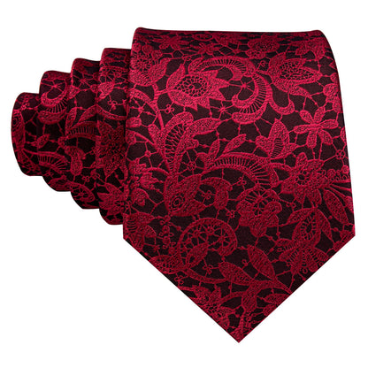 Red Black Paisley Silk Tie, Pocket Square and Cufflinks Set tie sets    - Sophisticated Gentlemen