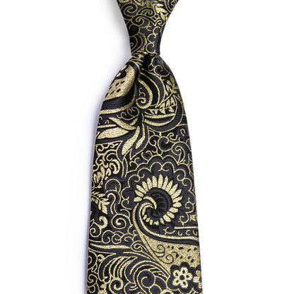 Golden Paisley Silk XL Tie, Pocket Square and Cufflinks tie sets    - Sophisticated Gentlemen