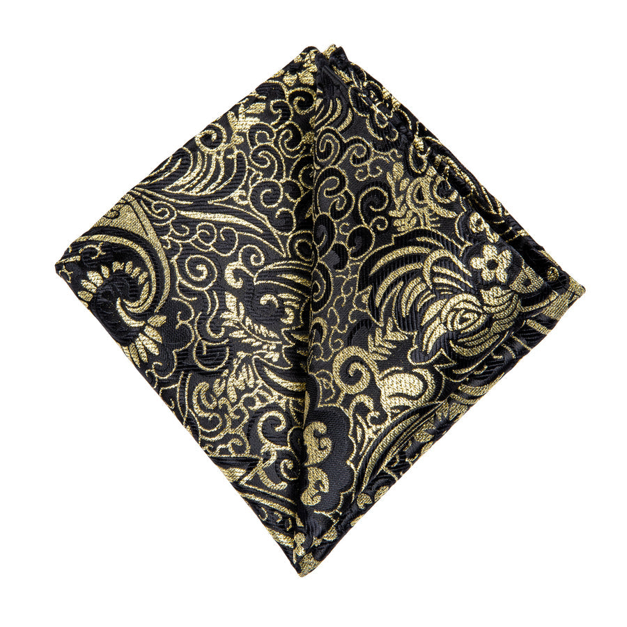 Golden Paisley Silk XL Tie, Pocket Square and Cufflinks tie sets    - Sophisticated Gentlemen