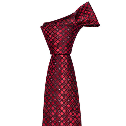 Black Red Plaid Tie, Pocket Square and Cufflinks Set tie sets    - Sophisticated Gentlemen