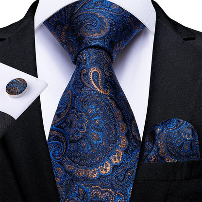 Radiant Blue Paisley Tie Set with Pocket Square & Cufflinks tie sets Default Title - Sophisticated Gentlemen