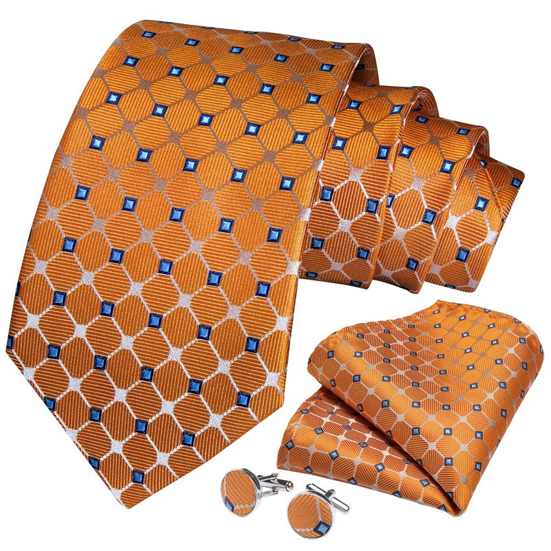 Orange Shine Tie, Pocket Square and Cufflinks tie sets - Sophisticated Gentlemen