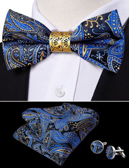 Blue Paisley Bow Tie Set bow ties    - Sophisticated Gentlemen