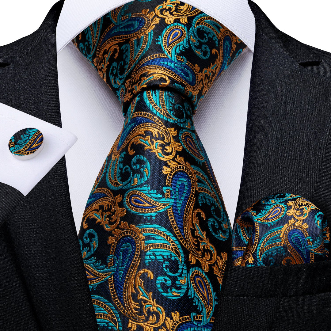 Aquamarine and Gold Luxury Tie Set tie sets - Sophisticated Gentlemen