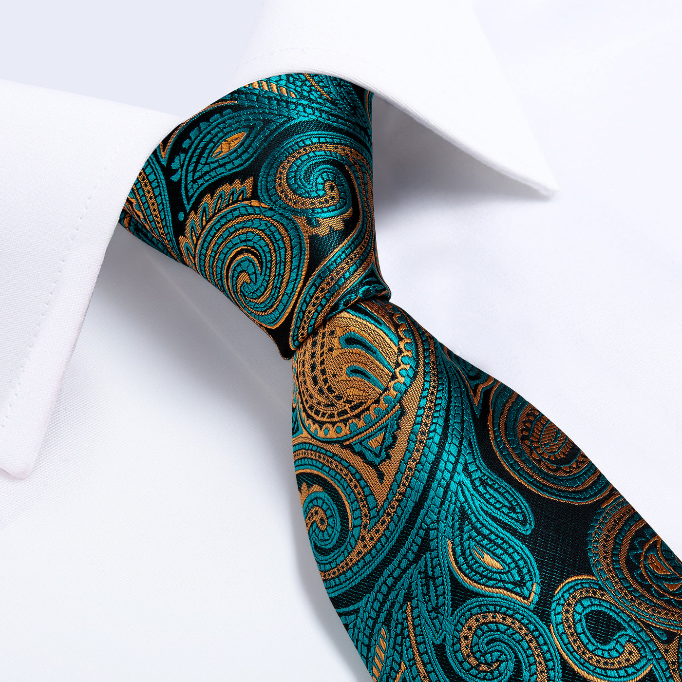 Turquoise & Gold Paisley Silk Tie, Pocket Square & Cufflinks Set tie sets - Sophisticated Gentlemen