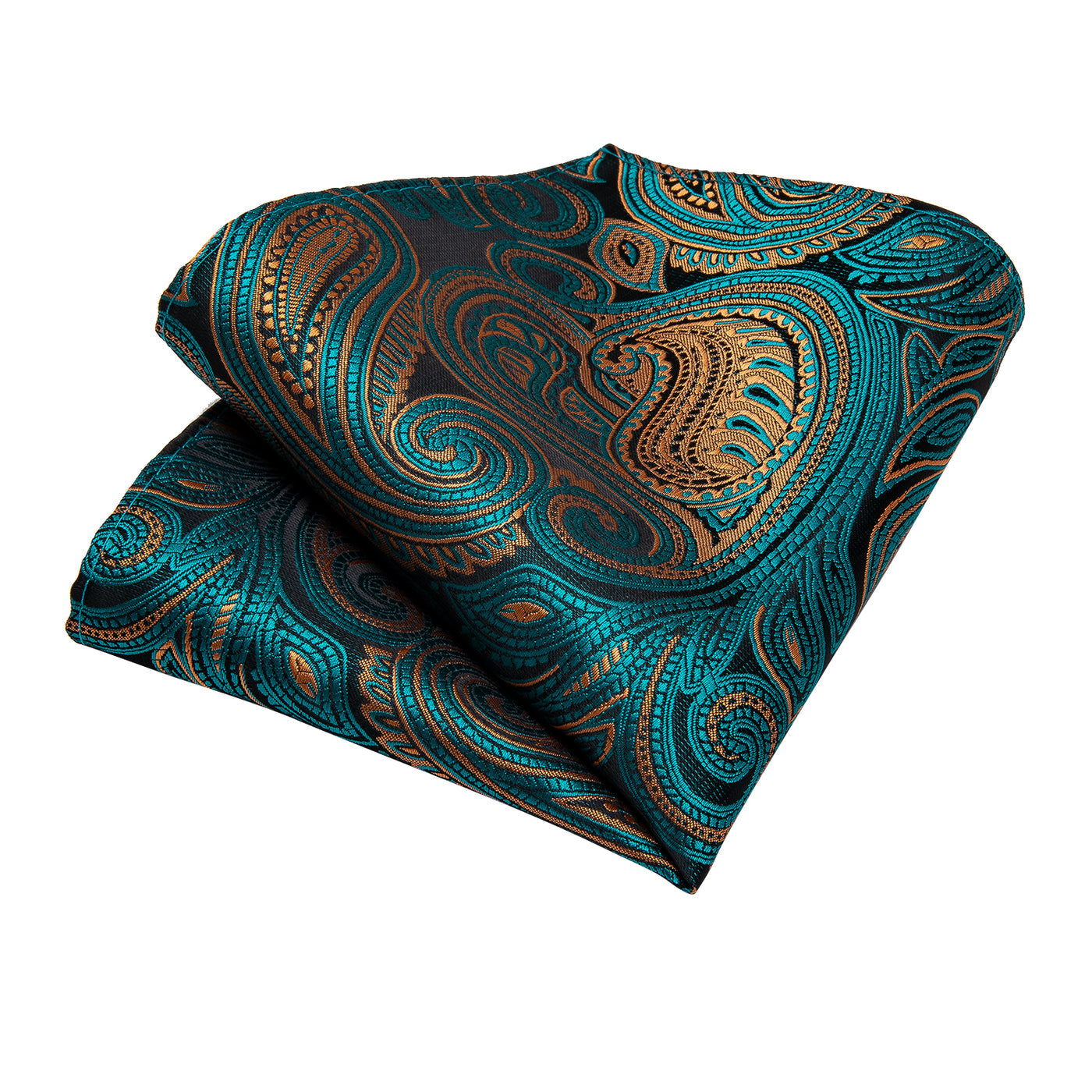 Turquoise & Gold Paisley Silk Tie, Pocket Square & Cufflinks Set tie sets - Sophisticated Gentlemen