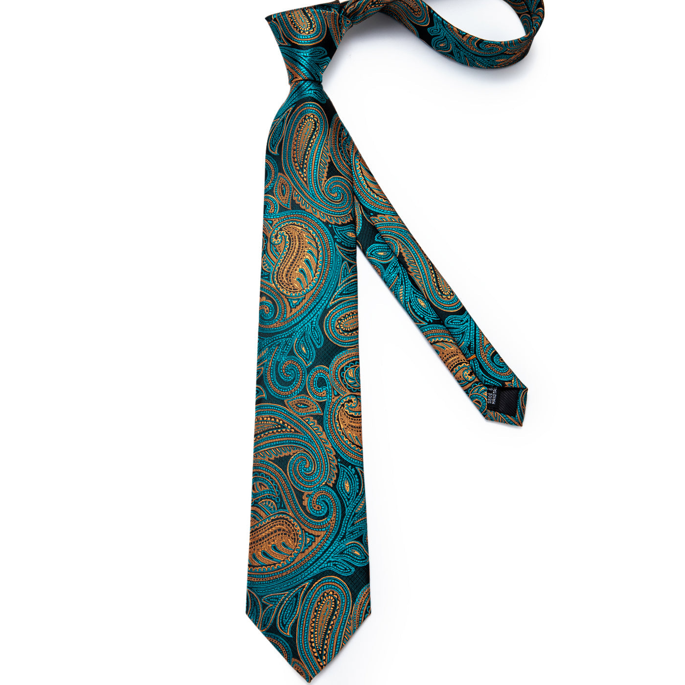 Turquoise & Gold Paisley Silk Tie, Pocket Square & Cufflinks Set tie sets - Sophisticated Gentlemen