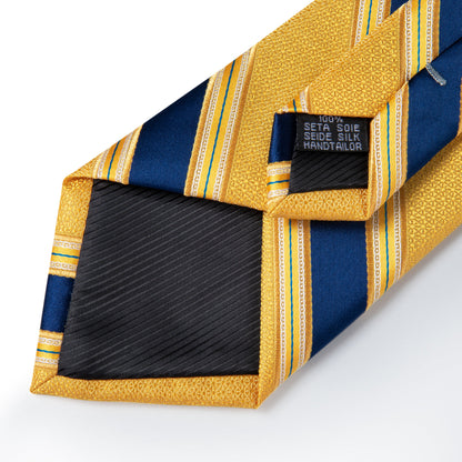 Gold & Navy Striped Silk Tie, Pocket Square & Cufflinks Set tie sets - Sophisticated Gentlemen