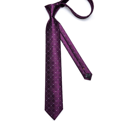 Purple Plaid Polka Dot Silk Tie, Pocket Square and Cufflinks tie sets    - Sophisticated Gentlemen