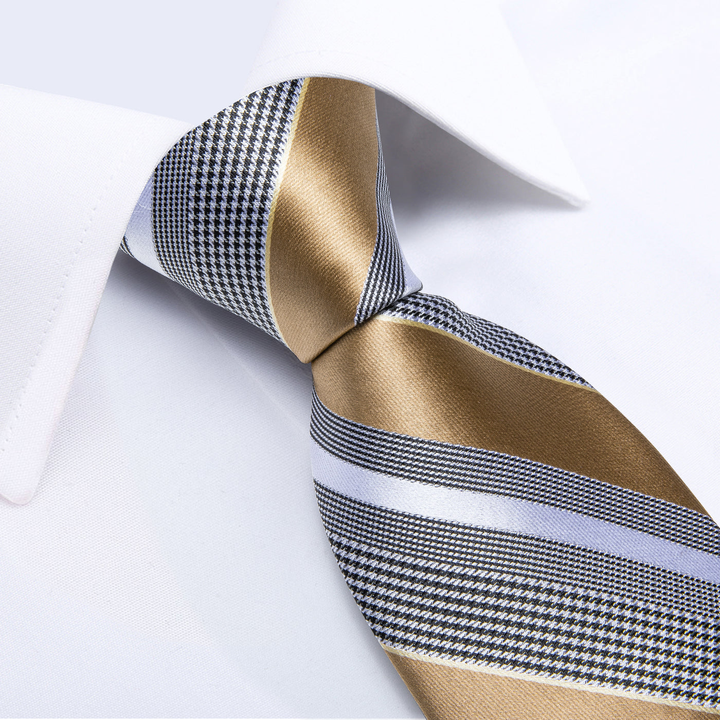 Gold Stripes Silk Tie, Pocket Square and Cufflinks tie sets    - Sophisticated Gentlemen