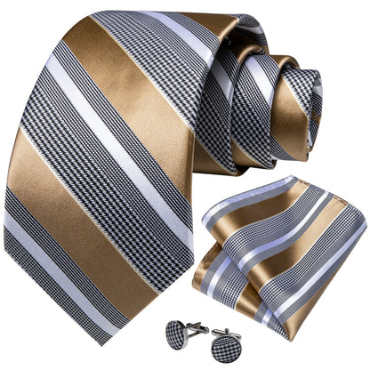 Gold Stripes Silk Tie, Pocket Square and Cufflinks tie sets    - Sophisticated Gentlemen