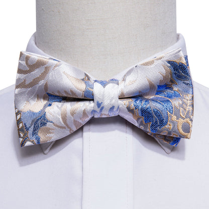 White Blue Floral Bow Tie Set bow ties    - Sophisticated Gentlemen