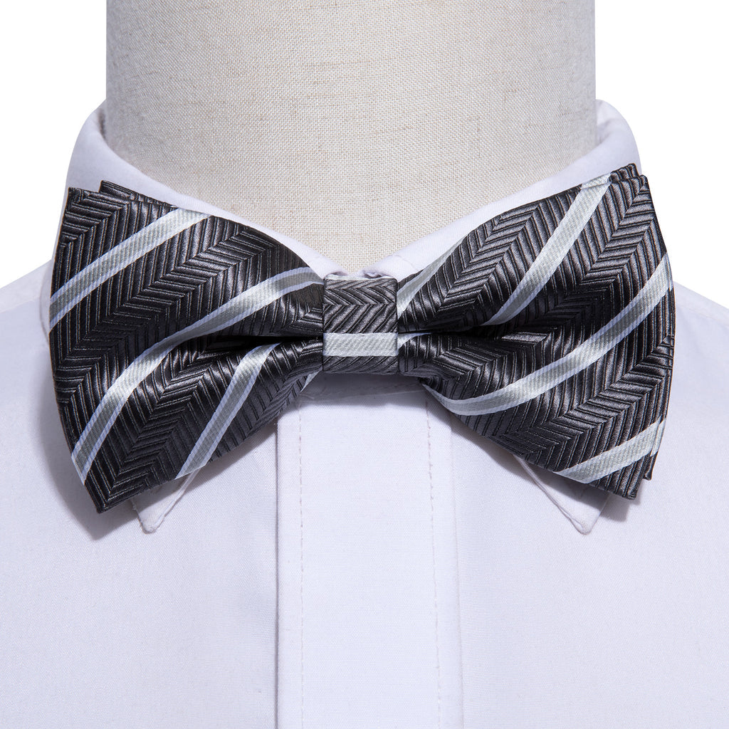 Black White Stripe Bow Tie Set bow ties    - Sophisticated Gentlemen