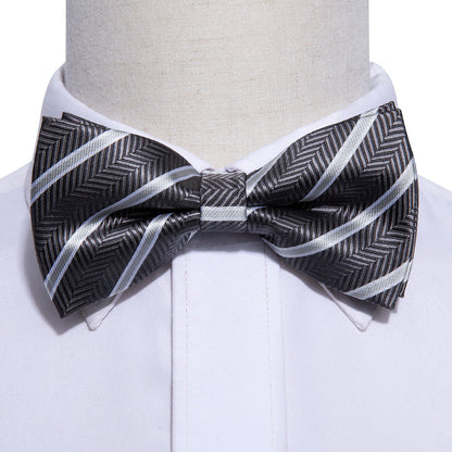 Black White Stripe Bow Tie Set bow ties    - Sophisticated Gentlemen