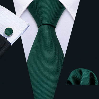 Green Solid Silk Tie, Pocket Square and Cufflinks Set tie sets    - Sophisticated Gentlemen