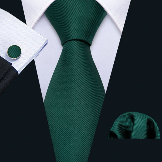 Green Solid Silk Tie, Pocket Square and Cufflinks Set tie sets    - Sophisticated Gentlemen