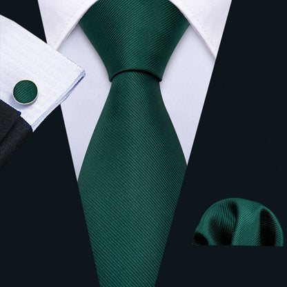 Green Wedding Solid Tie, Pocket Square and Cufflinks Set tie sets    - Sophisticated Gentlemen