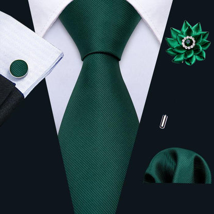 Green Wedding Solid Tie, Pocket Square and Cufflinks Set tie sets    - Sophisticated Gentlemen