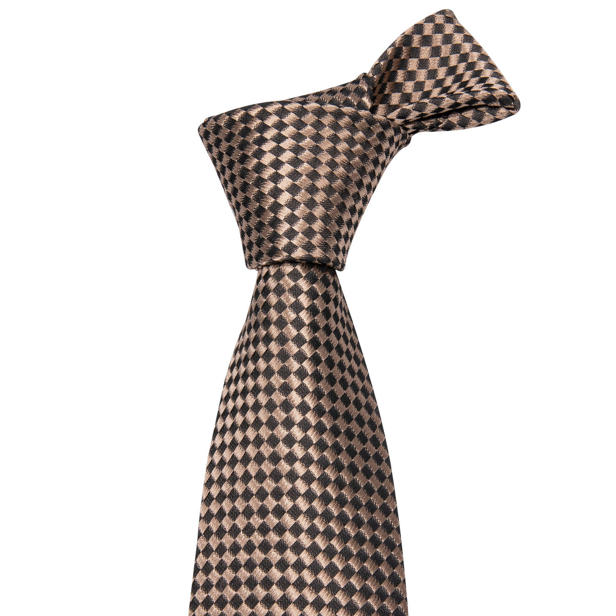 Champagne Brown Plaid Tie, Pocket Square and Cufflinks Set tie sets    - Sophisticated Gentlemen