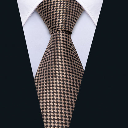 Champagne Brown Plaid Tie, Pocket Square and Cufflinks Set tie sets    - Sophisticated Gentlemen