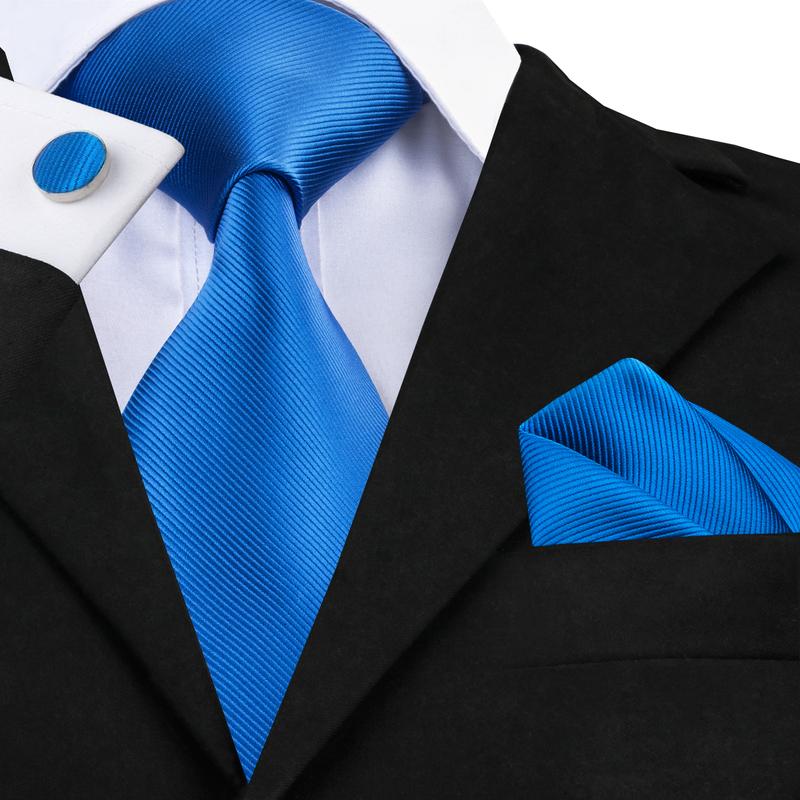 Blue Classic Solid Silk Tie, Pocket Square and Cufflinks Set tie sets    - Sophisticated Gentlemen