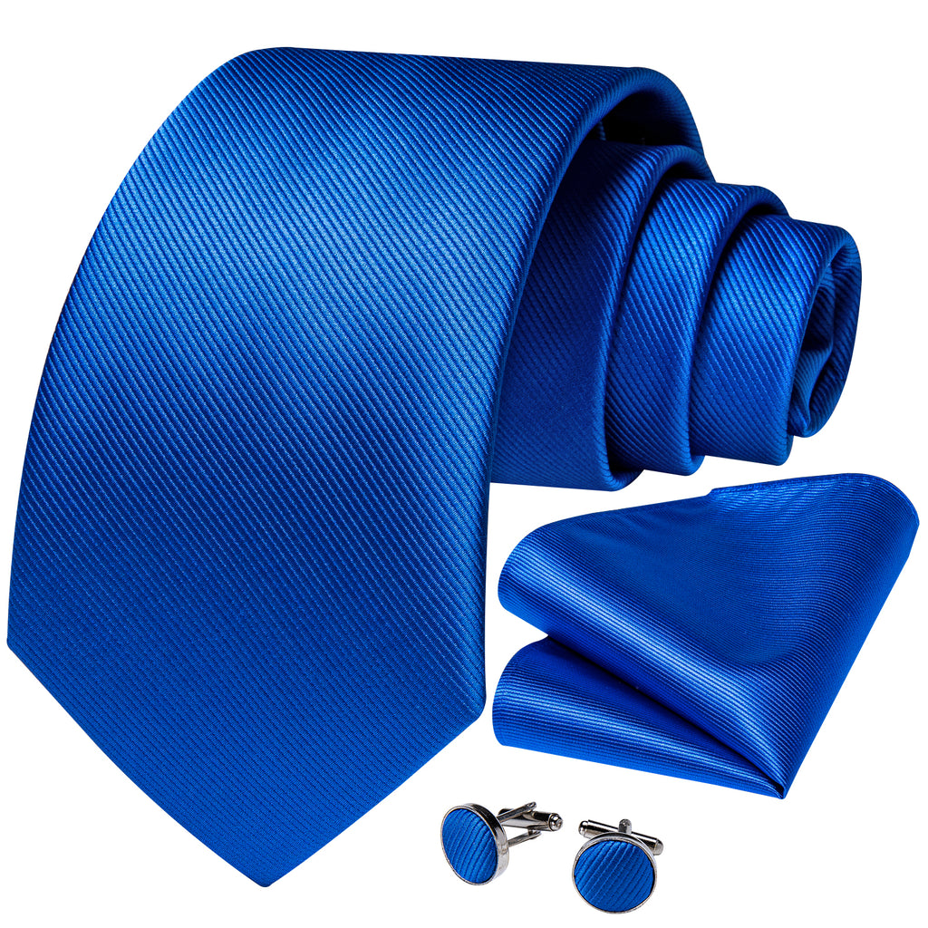 Blue Classic Solid Silk Tie, Pocket Square and Cufflinks Set tie sets    - Sophisticated Gentlemen