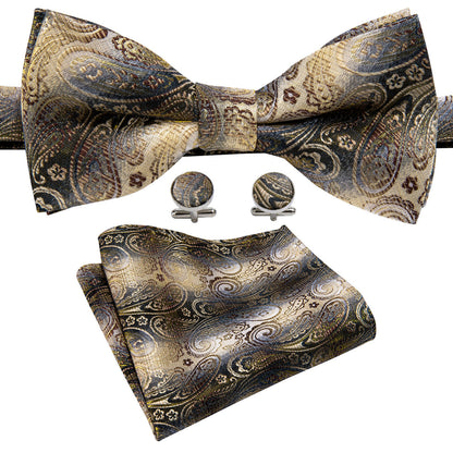 Black Golden Paisley Bow Tie Set bow ties    - Sophisticated Gentlemen