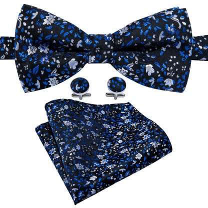 Deep Blue Floral Bow Tie Set bow ties    - Sophisticated Gentlemen