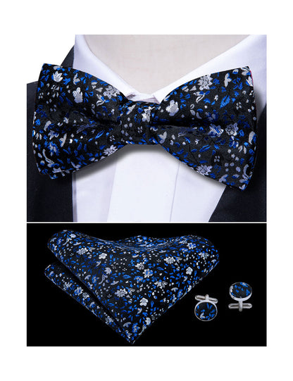 Deep Blue Floral Bow Tie Set bow ties    - Sophisticated Gentlemen