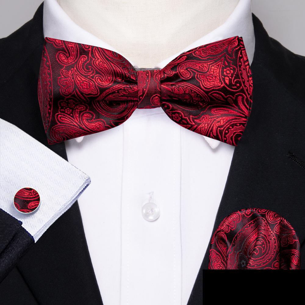 Burgundy Red Paisley Bow Tie Set bow ties    - Sophisticated Gentlemen