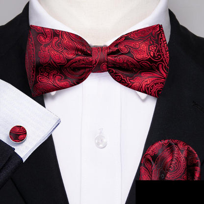 Burgundy Red Paisley Bow Tie Set bow ties    - Sophisticated Gentlemen
