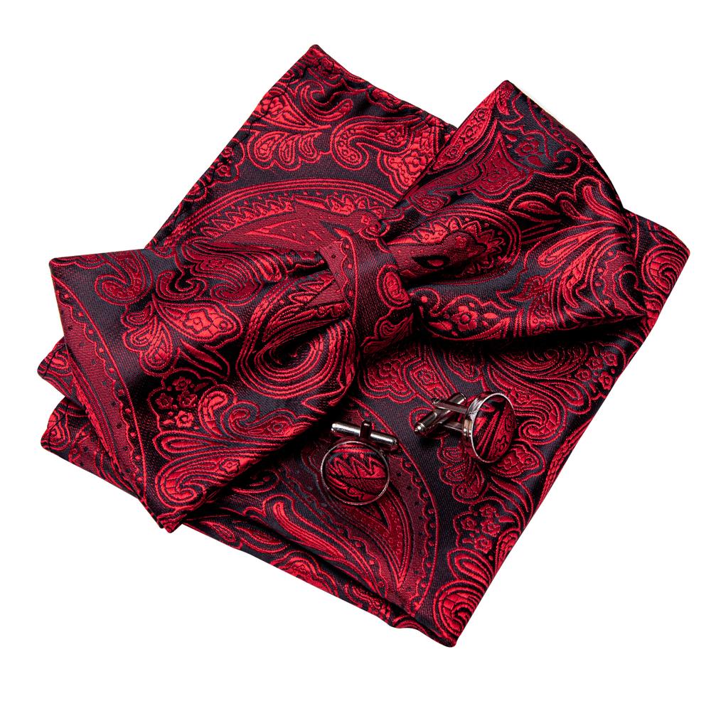 Burgundy Red Paisley Bow Tie Set bow ties    - Sophisticated Gentlemen