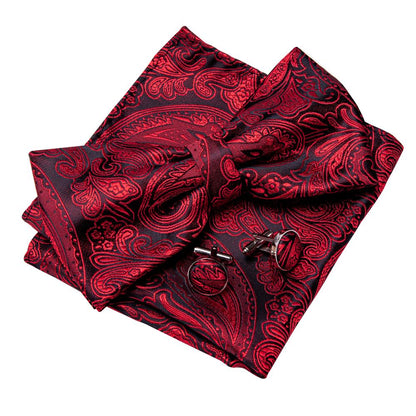 Burgundy Red Paisley Bow Tie Set bow ties    - Sophisticated Gentlemen