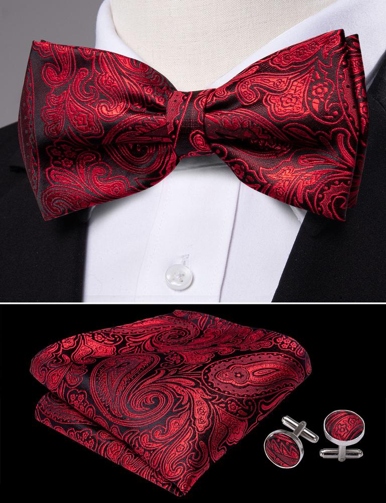 Burgundy Red Paisley Bow Tie Set bow ties    - Sophisticated Gentlemen