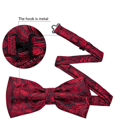 Burgundy Red Paisley Bow Tie Set bow ties    - Sophisticated Gentlemen