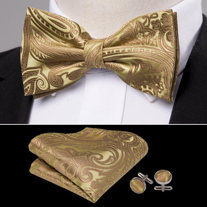 Gold Jacquard Woven Paisley Bow Tie Set bow ties    - Sophisticated Gentlemen