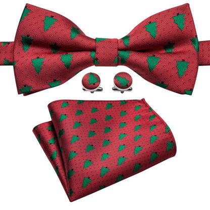Red Tree Silk Bow Tie Set bow ties    - Sophisticated Gentlemen