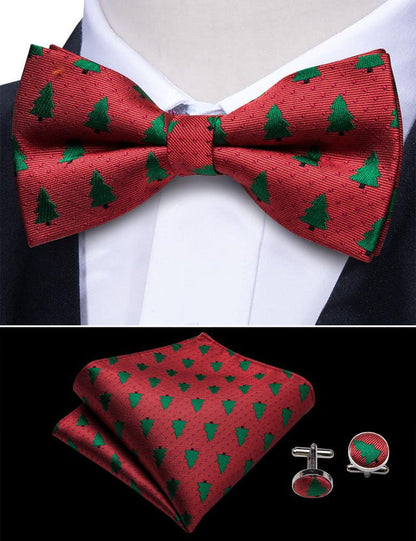 Red Tree Silk Bow Tie Set bow ties    - Sophisticated Gentlemen