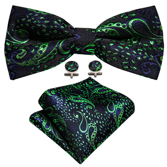 Shining Green Blue Paisley Bow Tie Set bow ties    - Sophisticated Gentlemen