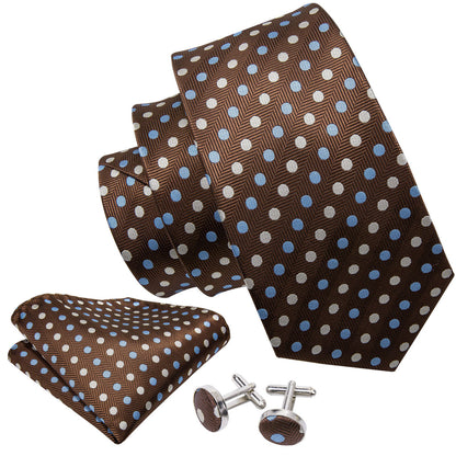 Brown Dot Tie, Pocket Square and Cufflinks Set tie sets    - Sophisticated Gentlemen