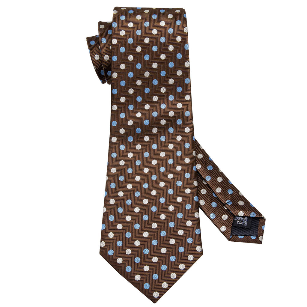 Brown Dot Tie, Pocket Square and Cufflinks Set tie sets    - Sophisticated Gentlemen