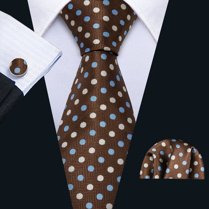 Brown Dot Tie, Pocket Square and Cufflinks Set tie sets    - Sophisticated Gentlemen