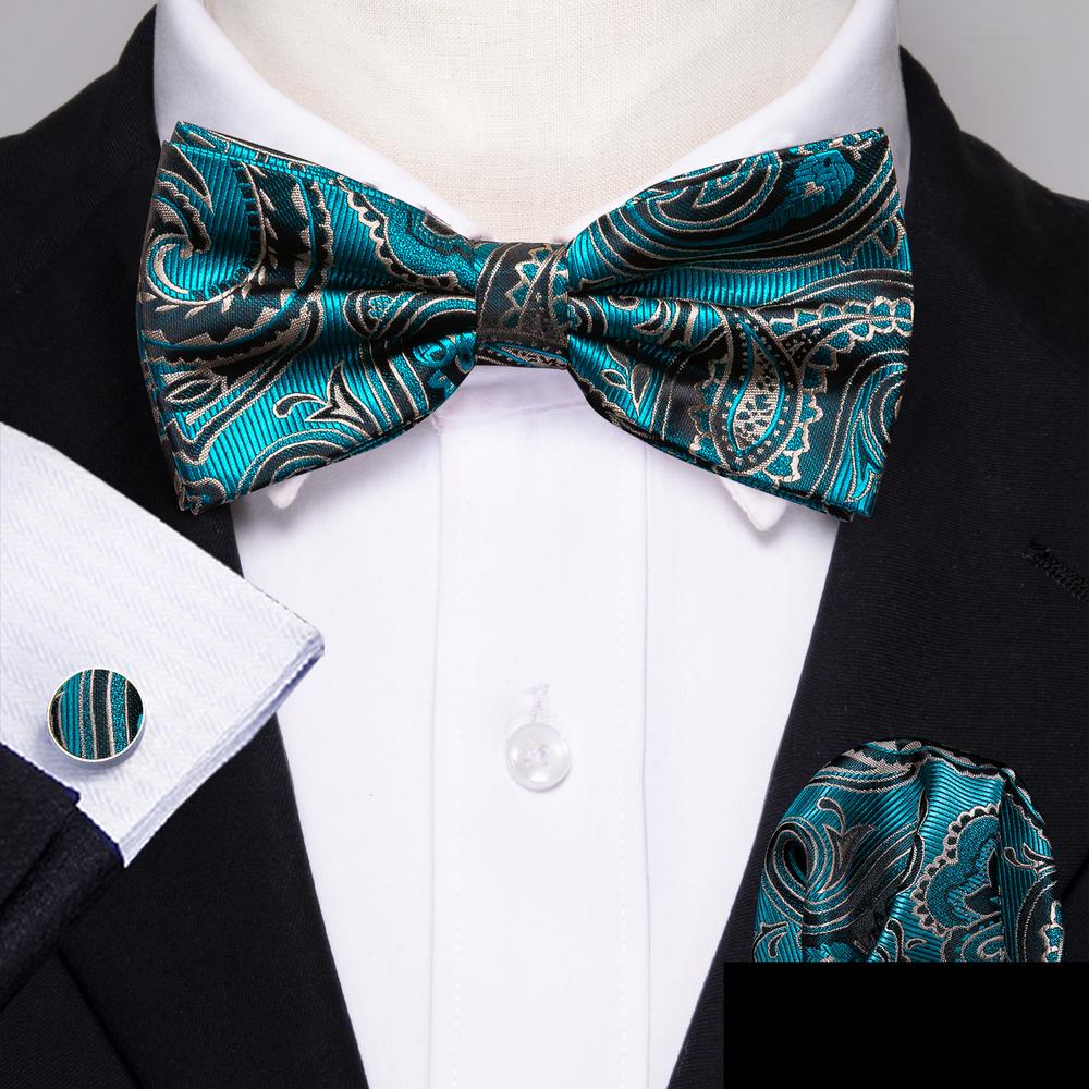 Blue Green Paisley Bow Tie Set bow ties    - Sophisticated Gentlemen