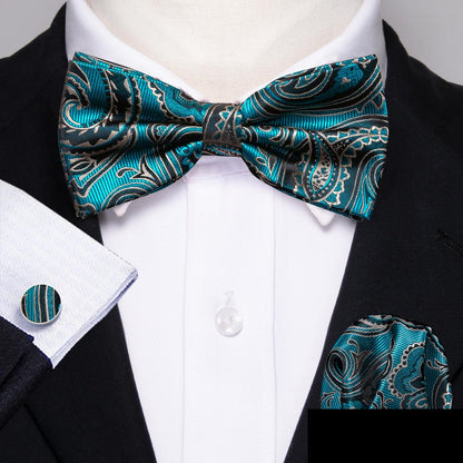 Blue Green Paisley Bow Tie Set bow ties    - Sophisticated Gentlemen